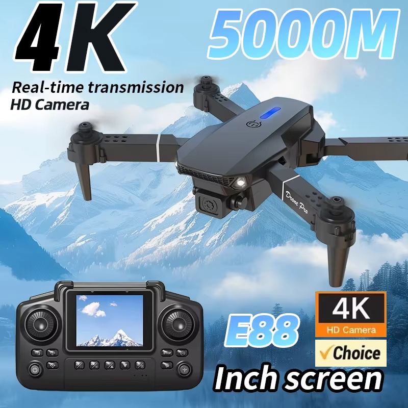 Drone Rc E88 Pro - 4K Dual-Kamera HD Luftbildfotografie-Drohne mit Bildschirm,
